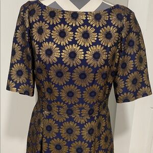 Boden Navy and Gold Sunflower Midi Dress